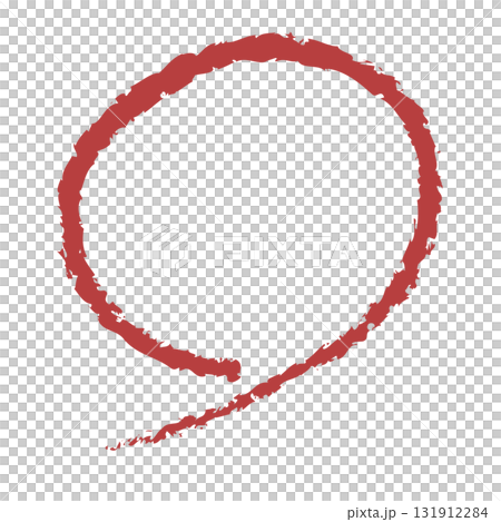 赤い線で描かれたシンプルな手書きの丸 131912284