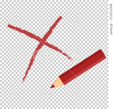 Illustration of a red pencil drawing a cross with a red line Illustration of a red pencil drawing a cross with a red line 131912308