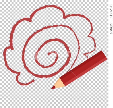 Illustration of a red pencil drawing a circle with a red line 131912310