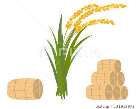 稲穂と米俵のイラストセット（行事24） 131912972