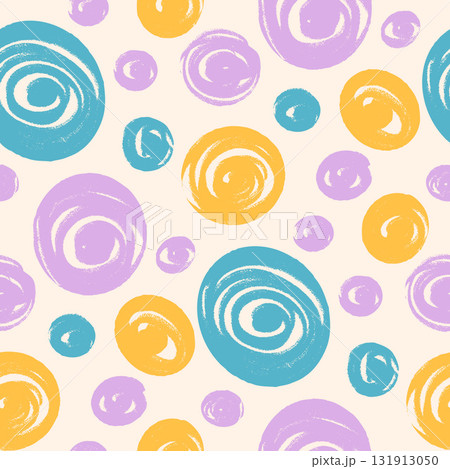 Polka dots multi colors seamless pattern. Crayon kids endless background.Surface pattern design childish motif. Vector hand drawn illustration 131913050