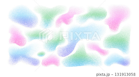 Organic doodle dotwork gradient shapes set. Colorful gradation dynamic halftone figures. Blue and pink abstract fluid paint. Uneven shape splashes. Wavy blobs speckles. Vector background illustration Organic doodle dotwork gradient shapes set. Colorful gradation dynamic halftone figures. Blue and pink abstract fluid paint. Uneven shape splashes. Wavy blobs speckles. Vector background illustration 131913058