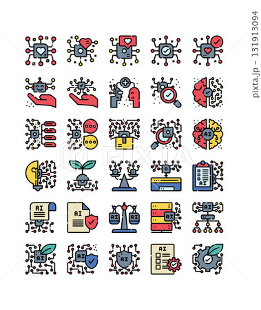 Ethical AI, AI Governance, filled outline icon set 131913094