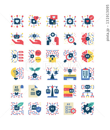 Ethical AI, AI Governance, flat icon set 131913095