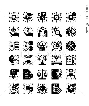 Ethical AI, AI Governance, solid icon set 131913096