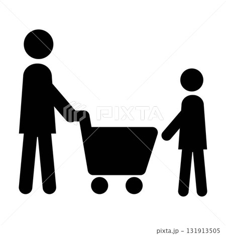 Shopping icon, male person with shopping cart in a glyph pictogram illustration Shopping icon, male person with shopping cart in a glyph pictogram illustration 131913505
