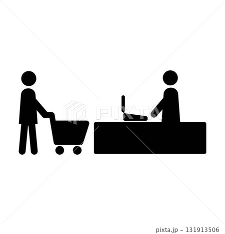 Shopping icon, male person with shopping cart in a glyph pictogram illustration Shopping icon, male person with shopping cart in a glyph pictogram illustration 131913506