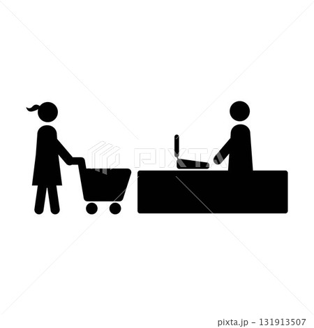 Shopping icon, male person with shopping cart in a glyph pictogram illustration 131913507