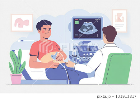 健康診断 腹部超音波検査を受ける患者 健康診断 腹部超音波検査を受ける患者 131913817