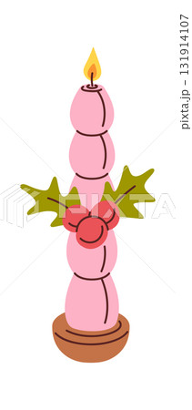 Burning Christmas candle mistletoe decoration 131914107