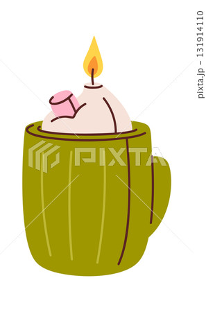 Burning candle in ceramic mug Burning candle in ceramic mug 131914110
