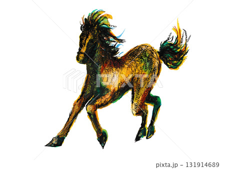 馬手描きイラスト 2026年賀状素材 131914689