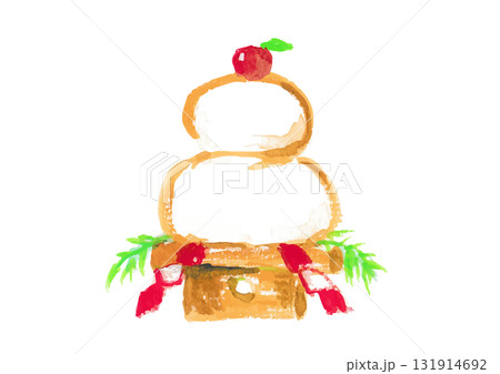 筆書き　鏡餅　 年賀状素材 131914692