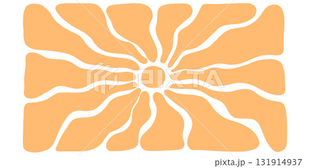 Retro sunshine burst vector pattern, wavy stripes and geometric rays in yellow tones. Abstract 70s summer background with funky circular shapes and groovy sunlight texture. 131914937