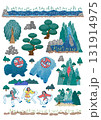 Modern Spirit of Korean Mask Dance in Korean Scenic Nature. Template design for stickers and icons. 131914975