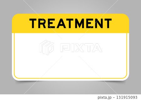 Label banner that have yellow headline with word treatment and white copy space, on gray background 131915093
