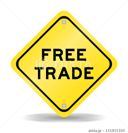 Yellow color transportation sign with word free trade on white background Yellow color transportation sign with word free trade on white background 131915103