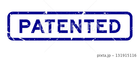 Grunge blue patented word square rubber seal stamp on white background 131915116