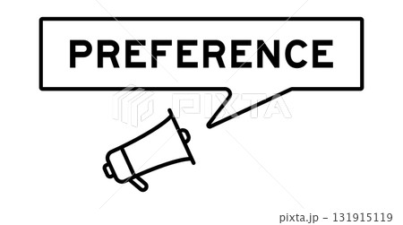 Megaphone icon with speech bubble in word preference on white background Megaphone icon with speech bubble in word preference on white background 131915119