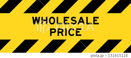 Yellow and black color with line striped label banner with word wholesale price 131915128