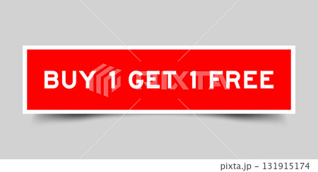 Red color square shape sticker label with word buy 1 get 1 free on gray background Red color square shape sticker label with word buy 1 get 1 free on gray background 131915174