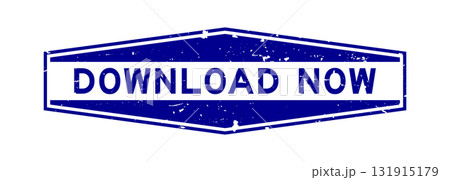 Grunge blue download now word hexagon rubber seal stamp on white background 131915179