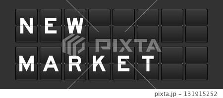 Black color analog flip board with word new market on gray background 131915252