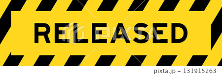 Yellow and black color with line striped label banner with word released Yellow and black color with line striped label banner with word released 131915263