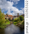 Salisbury, Wiltshire, UK: The River Avon in central Salisbury seen from Fisherton Street with St Thomas's Church in the background. 131915322