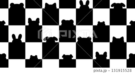 dog cat seamless pattern polar bear kitten rabbit icon head line vector calico doodle cartoon pet animal illustration checked shadow tile background gift wrapping paper repeat wallpaper scarf isolated 131915528