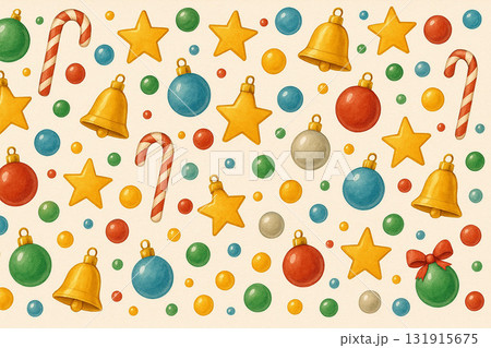 クリスマスオーナメントシリーズ：カラフルなクリスマスオーナメントのパターン背景 131915675