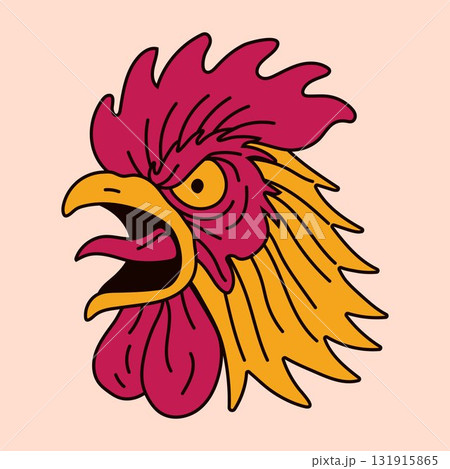 Bold Cartoon Rooster Head with Vibrant Colors 131915865