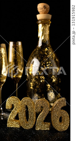 Golden 2026 numbers celebrating new year with champagne Golden 2026 numbers celebrating new year with champagne 131915982