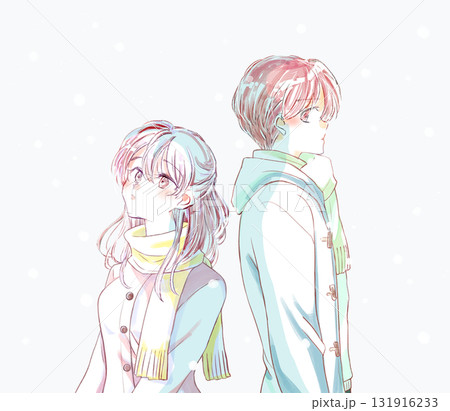 背中合わせの男女　寂しい　冬　雪 131916233