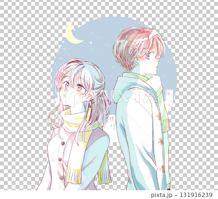 背中合わせの男女　寂しい　冬　月夜 131916239