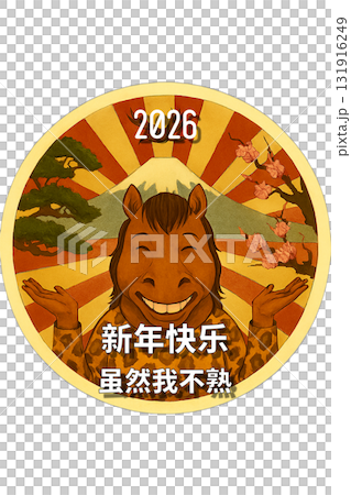 縁起物と「知らんけど」のミスマッチ！ ヒョウ柄の馬キャラ年賀状 131916249