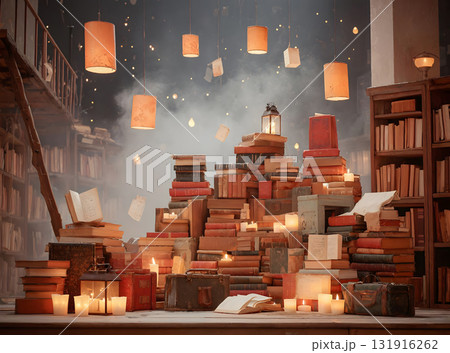 Magical Floating Books with Smoke and Candles 131916262