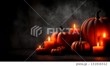 ハロウィンのかぼちゃとキャンドルの幻想的なディスプレイ 131916312
