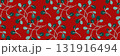 Striking minimalist botanical pattern. Soft green leaves and swirling branches on red background. Ideal for modern textiles, wallpapers, home decor and creative design. Vector flat illustration. 131916494