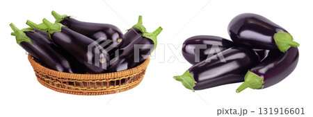 eggplant in a wicker basket isolated on white background with full depth of field 131916601