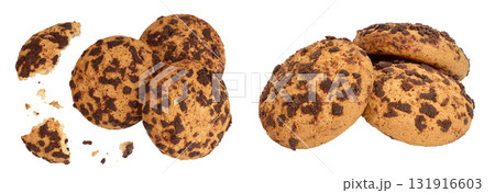 oatmeal chocolate chip cookie isolated on white background. Top view. Flat lay 131916603