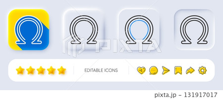 Omega line icon. Neumorphic, Flat shadow, 3d buttons. Last Greek letter sign. Ohm electrical resistance symbol. Line omega icon. Social media icons. Vector 131917017