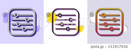 Filter line icon. Halftone dotted pattern. Gradient icon with grain shadow. Control bar sign. Volume balance symbol. Line filter icon. Various designs. Vector 131917038