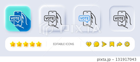 Online voting line icon. Neumorphic, Flat shadow, 3d buttons. Internet vote sign. Web election symbol. Line online voting icon. Social media icons. Vector Online voting line icon. Neumorphic, Flat shadow, 3d buttons. Internet vote sign. Web election symbol. Line online voting icon. Social media icons. Vector 131917043