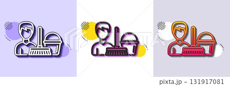 Cleaning service line icon. Halftone dotted pattern. Gradient icon with grain shadow. Bucket with mop symbol. Washing Housekeeping equipment sign. Line cleaning service icon. Various designs. Vector 131917081