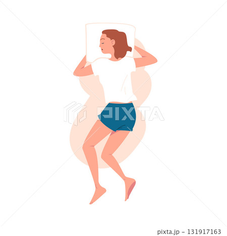 Sleeping Woman Character Lying in Pose with Pillow Vector Illustration 131917163