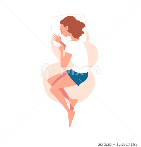 Sleeping Woman Character Lying in Pose with Pillow Vector Illustration Sleeping Woman Character Lying in Pose with Pillow Vector Illustration 131917165