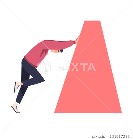 Man Character Pushing Figure and Big Shape Vector Illustration Man Character Pushing Figure and Big Shape Vector Illustration 131917252