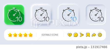 Timer 10 minutes line icon. Neumorphic, Flat shadow, 3d buttons. Stopwatch time sign. Countdown clock symbol. Line timer icon. Social media icons. Vector Timer 10 minutes line icon. Neumorphic, Flat shadow, 3d buttons. Stopwatch time sign. Countdown clock symbol. Line timer icon. Social media icons. Vector 131917466
