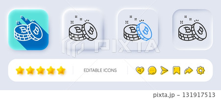Bitcoin line icon. Neumorphic, Flat shadow, 3d buttons. Cryptocurrency coin sign. Crypto money symbol. Line bitcoin icon. Social media icons. Vector 131917513